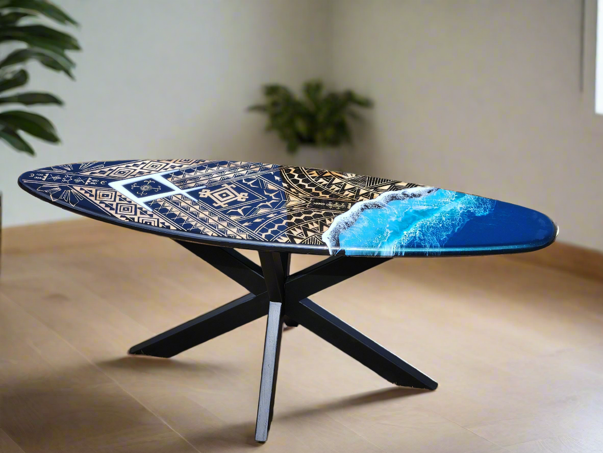 Tribal surfboard coffee table