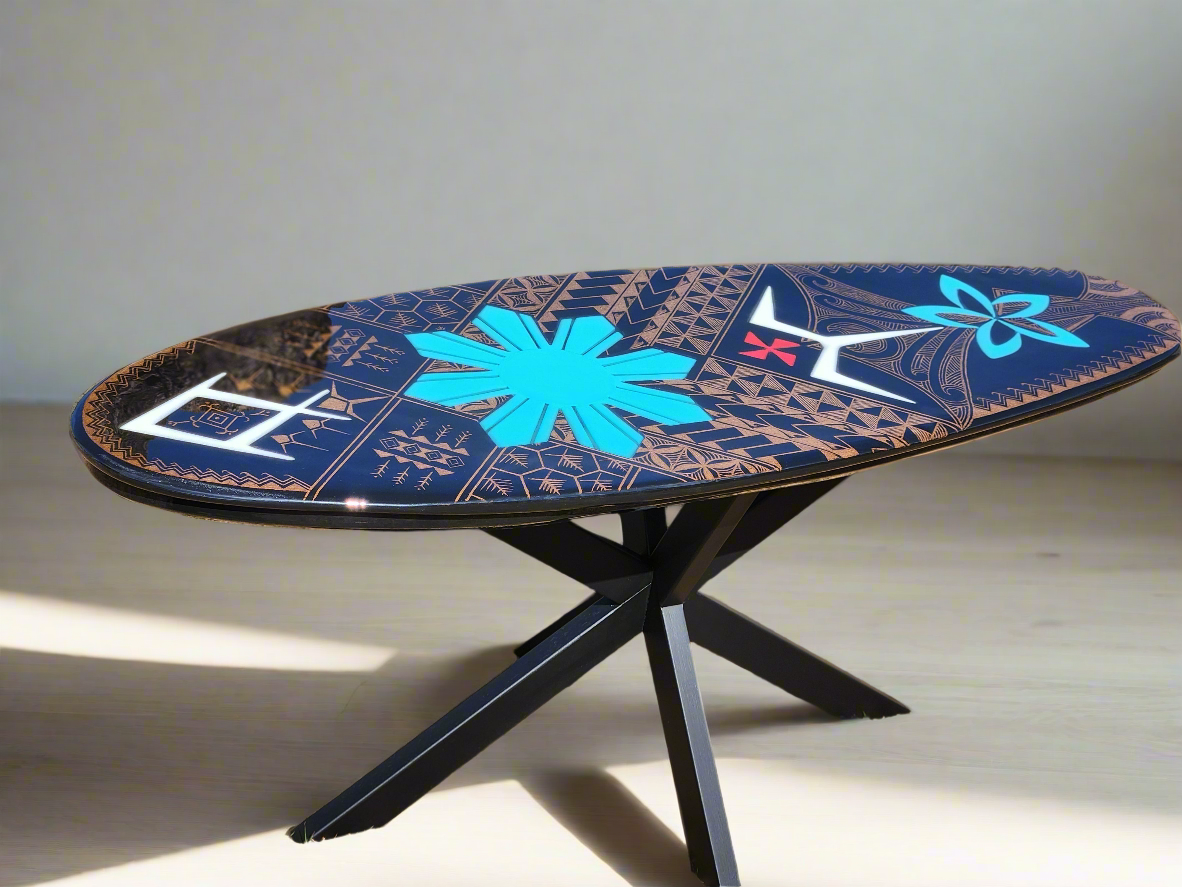 Tribal surfboard coffee table