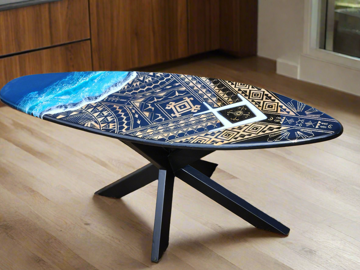 Tribal surfboard coffee table
