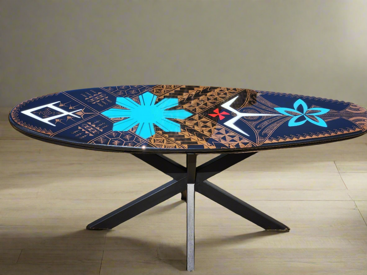 Tribal surfboard coffee table